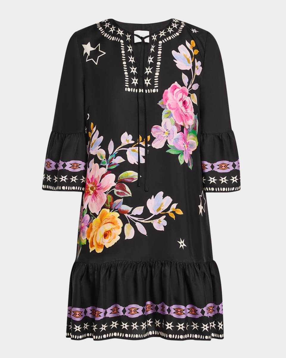 Hailee Floral-Print Flounce Mini Shift Dress
